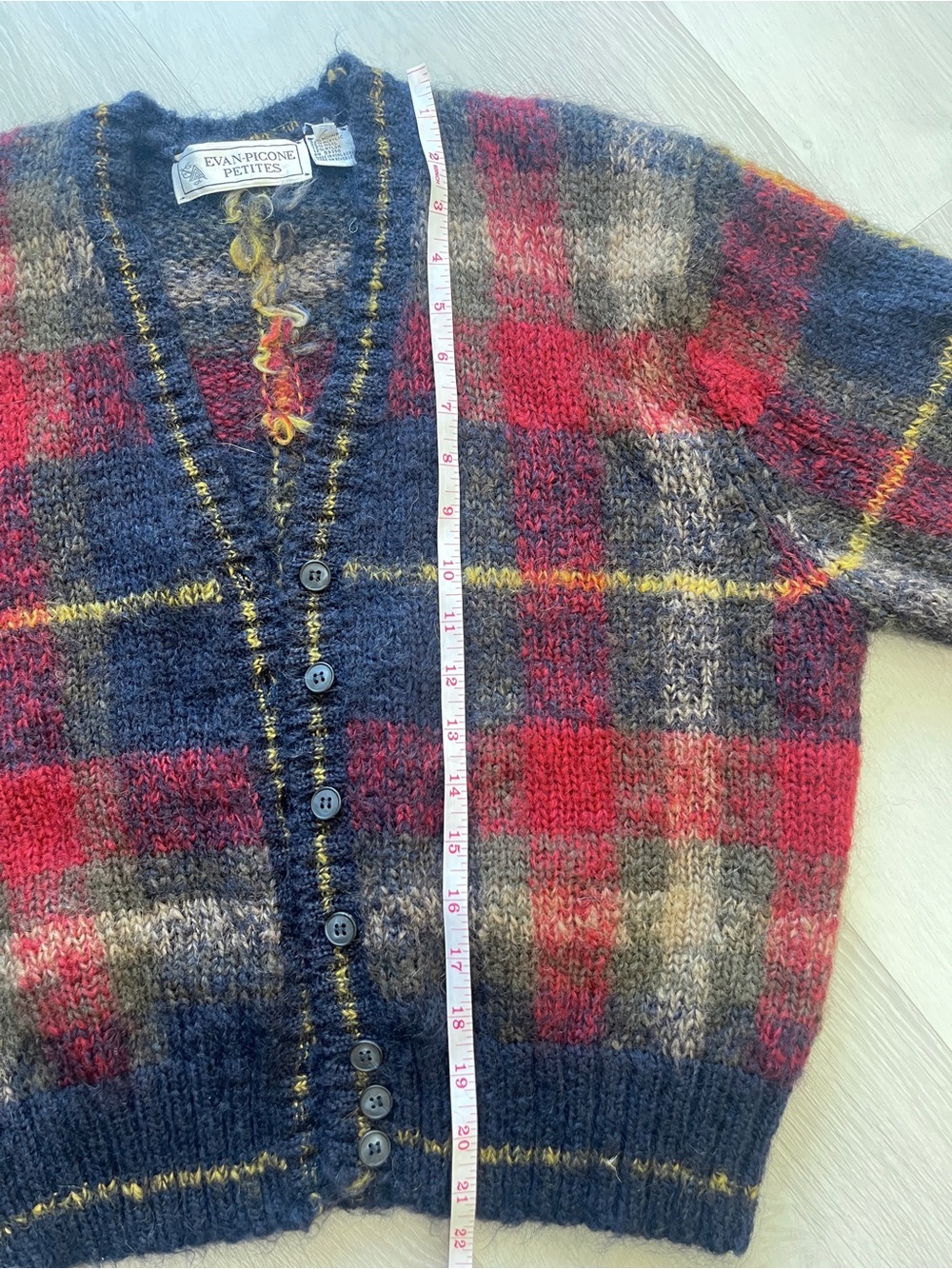 Vintage Mohair Wool Plaid Knit Cardigan - Picture 7 of 8